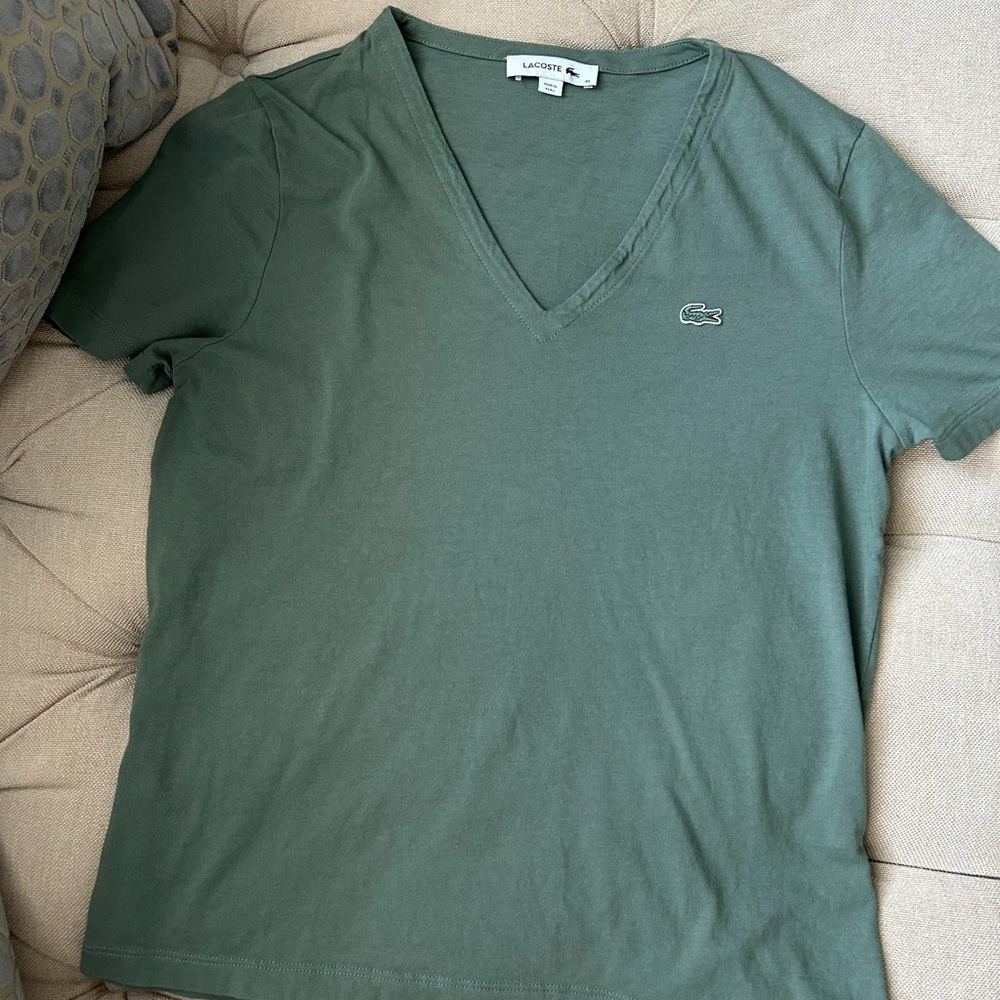 Lacoste Olive V-Neck Tee - Picture 5 of 6
